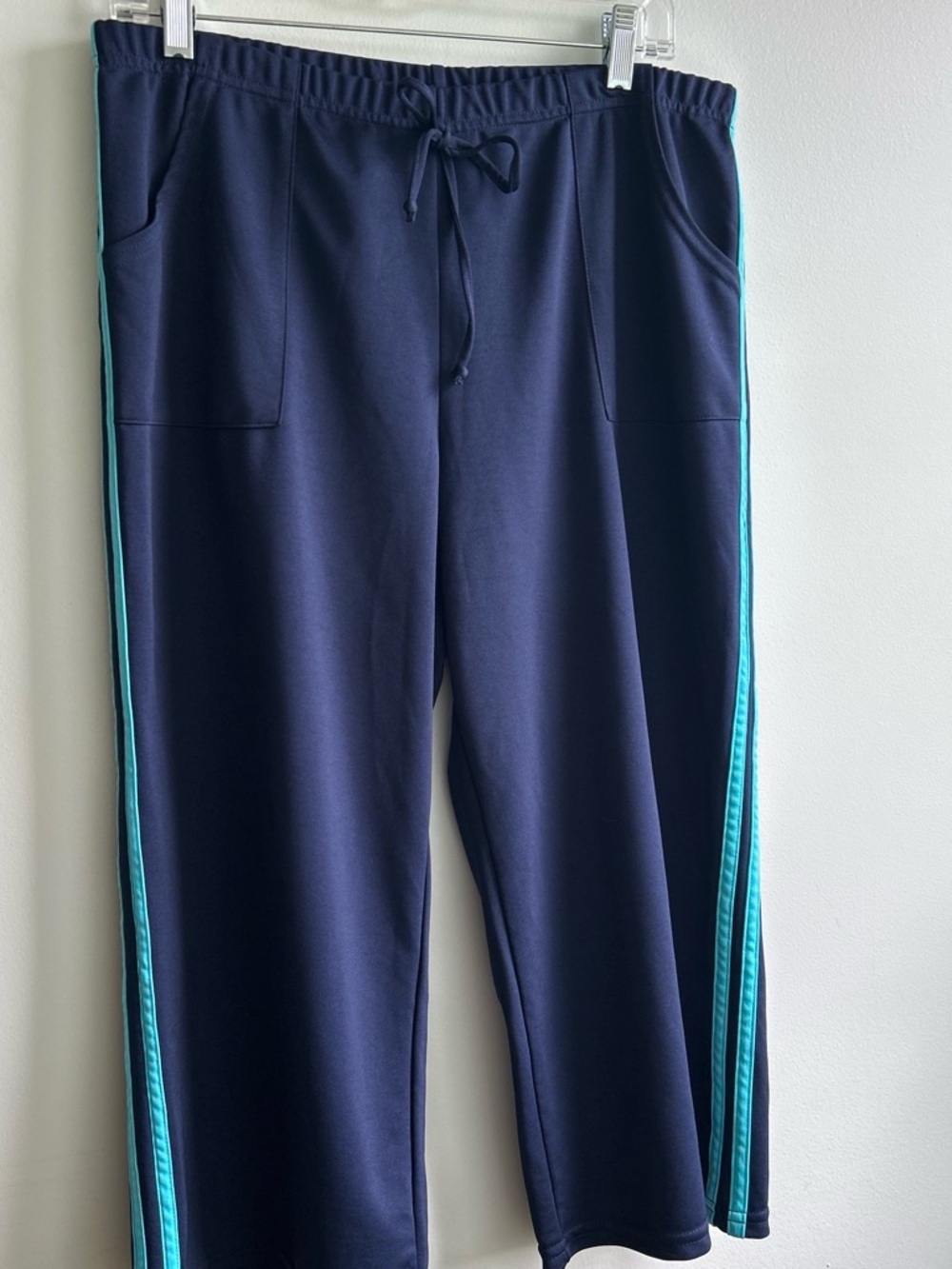 Fashion Bug Navy Sweatpants with Teal Side Stripes